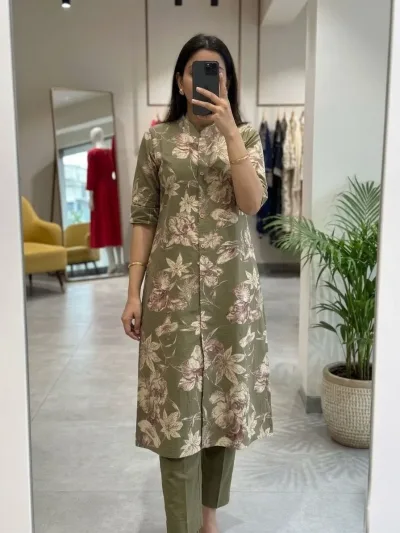 Olive Beige Printed Classic Salwar Set